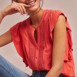 Maeve - Kailana Flutter Sleeve Top - Coral